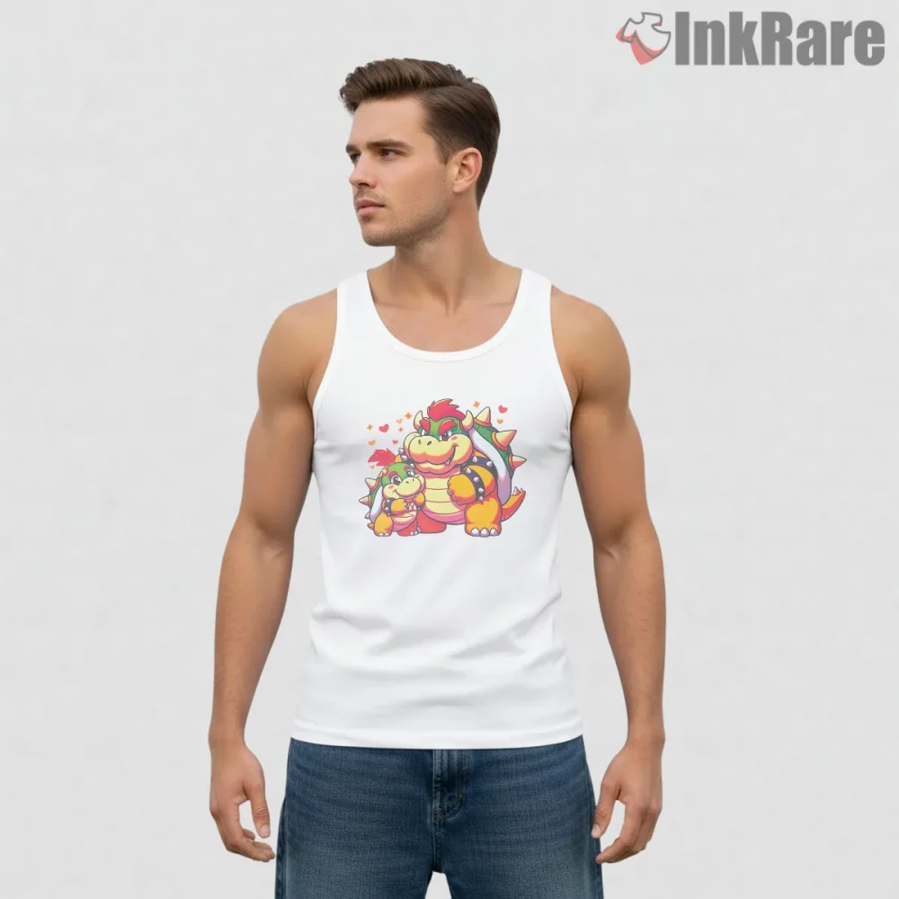 Bowser And Bowser Jr Father Son Cartoon Bond Shirt on white tank top for men graphic tee