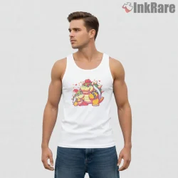 Bowser And Bowser Jr Father Son Cartoon Bond Shirt on white tank top for men graphic tee
