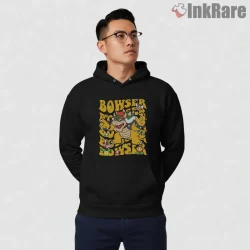 Bowser Classic Cartoon Power Pose Vintage Mario Shirt on black hoodie for men graphic tee