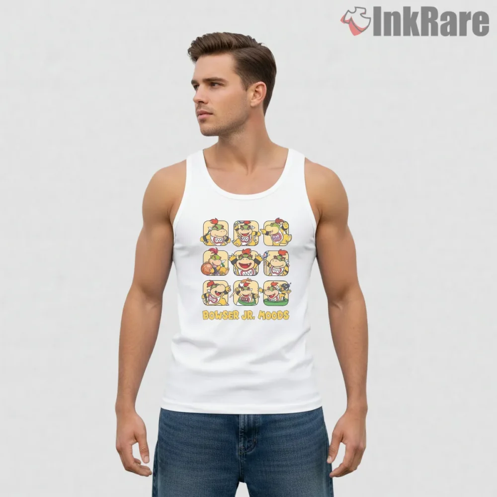 Bowser Jr Mood Panel Cartoon Expression Fun Shirt on white tank top for men graphic tee