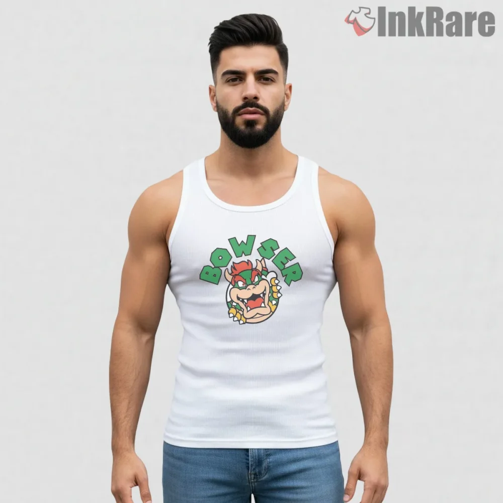 Bowser Minimal Face Logo Cartoon Icon Mario Shirt on white tank top for men graphic tee