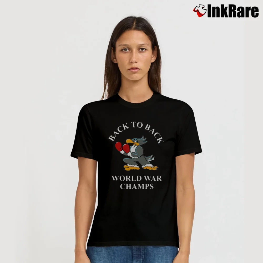 Women’s Boxing Eagle Back To Back World War Champs Champions Funny Signature T-Shirt in black | Soft, Flattering Fit