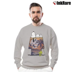 Men’s Boy Family Fun Peanuts Snoopy Tropical Graphic Crewneck Sweatshirt in sport grey | Cozy Fabric, Clean Style