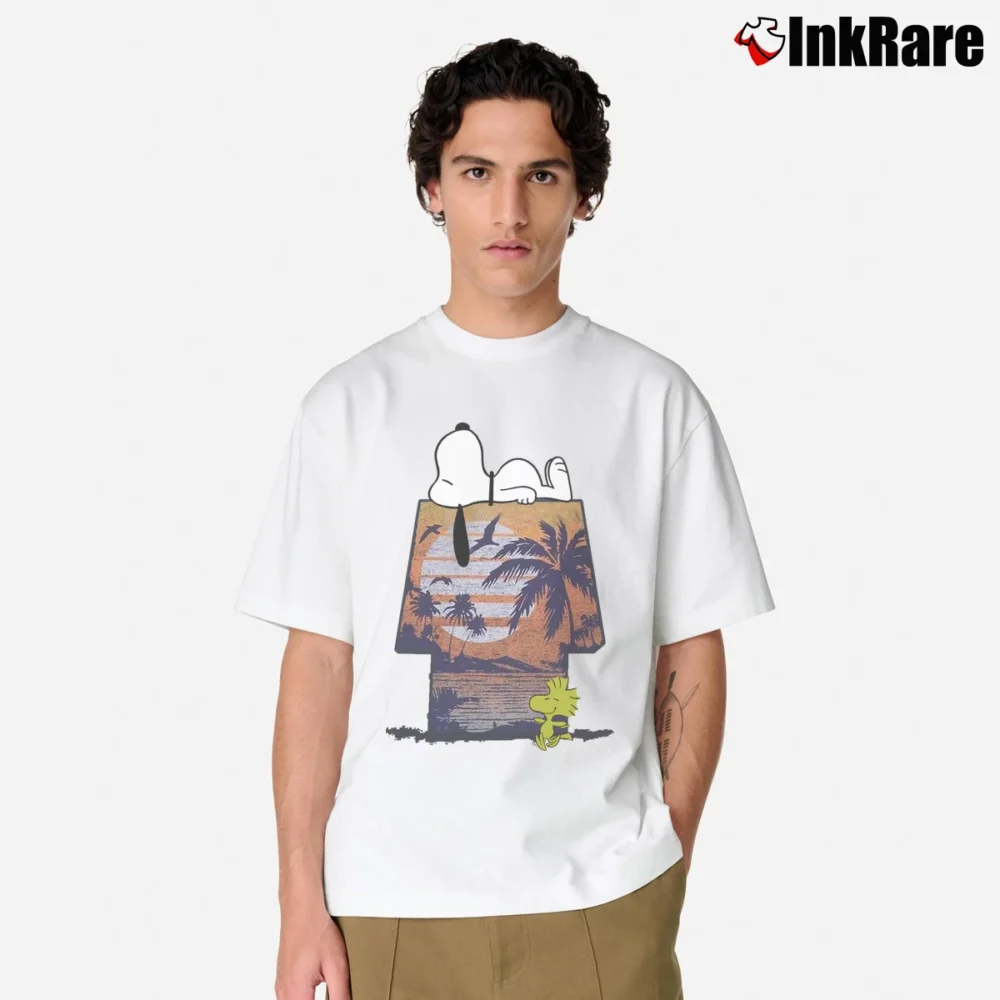 Men’s Boy Family Fun Peanuts Snoopy Tropical Graphic Classic T-Shirt in white | Soft, Breathable Everyday Wear