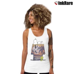 Women’s Boy Family Fun Peanuts Snoopy Tropical Graphic Tank Top in white | Lightweight, Movement-Friendly