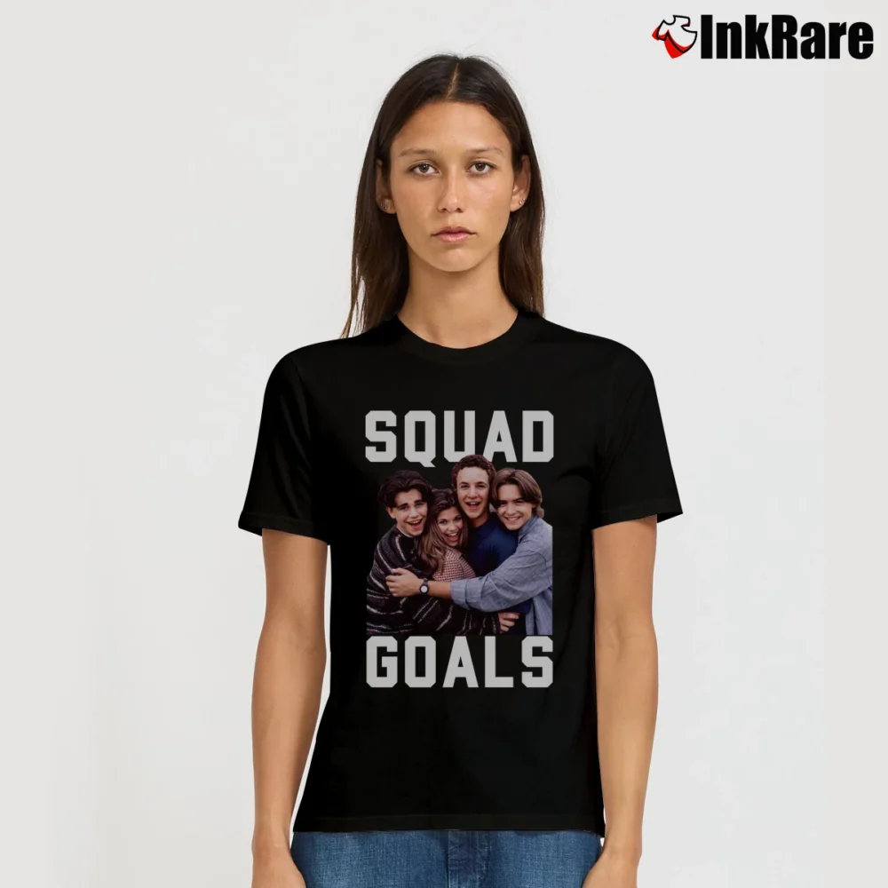 Women’s Boy Meets World Cory And Topanga Squad Goals Signature T-Shirt in black | Soft, Flattering Fit