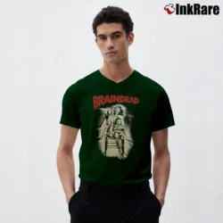Men’s Braindead Statement Typography V-Neck Tee in forest green | Sharp, Breathable, Everyday Staple