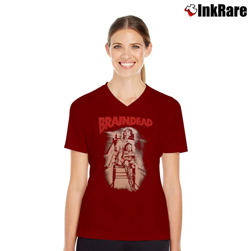 Women’s Braindead Statement Typography V-Neck Tee in maroon | Chic Neckline, Soft Texture