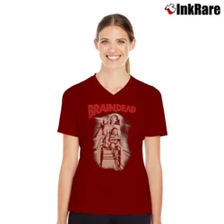 Women’s Braindead Statement Typography V-Neck Tee in maroon | Chic Neckline, Soft Texture