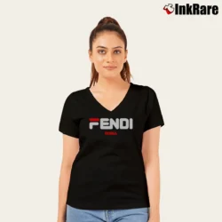 Women’s Brand Inspired Fashion Mickey Mouse V-Neck Tee in black | Chic Neckline, Soft Texture