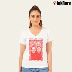 Women’s Brand New Reapers Band Graphic V-Neck Tee in white | Chic Neckline, Soft Texture