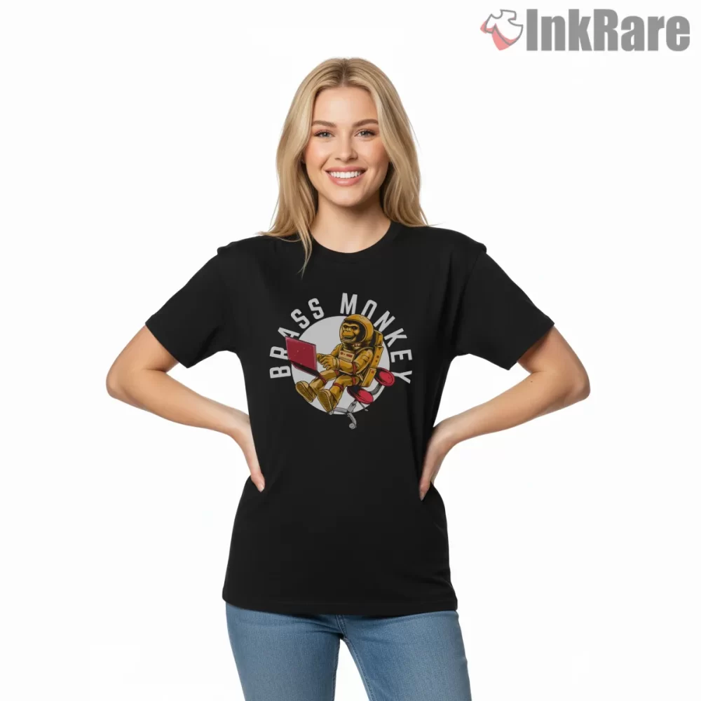 Brass Monkey Astronaut Laptop Beastie Boys Shirt on black short sleeve shirt for women graphic tee
