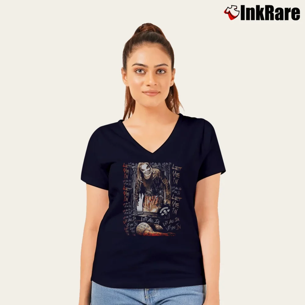 Women’s Bray Wyatt Let Me In V-Neck Tee in navy | Chic Neckline, Soft Texture