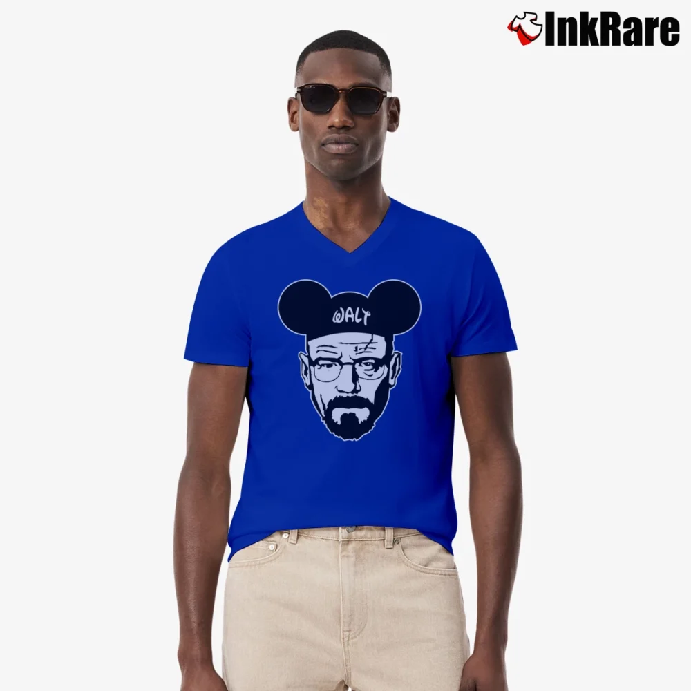 Men’s Breaking Bad Walt Disney Cartoon Graphic V-Neck Tee in royal blue | Sharp, Breathable, Everyday Staple