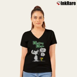 Women’s Breaking Beagle Snoopy V-Neck Tee in black | Chic Neckline, Soft Texture
