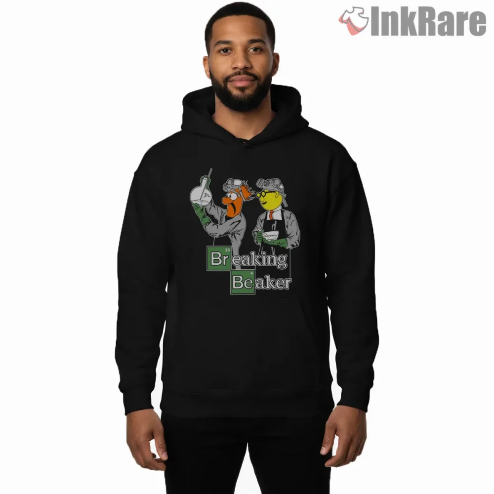 Breaking Beaker Science Parody Chemistry Meme Cartoon Shirt on black hoodie for men graphic tee