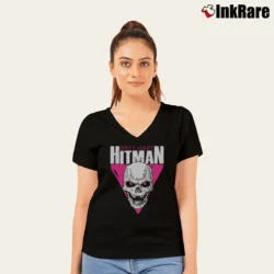 Women’s Bret Hart Hitman Skull V-Neck Tee in black | Chic Neckline, Soft Texture