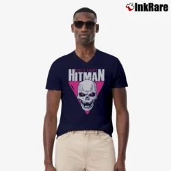 Men’s Bret Hart Hitman Skull V-Neck Tee in navy | Sharp, Breathable, Everyday Staple