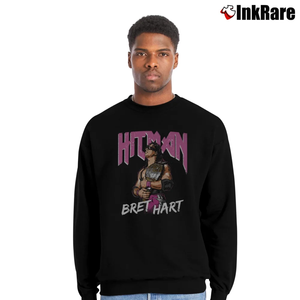 Men’s Bret Hart Hitman Crewneck Sweatshirt in black | Cozy Fabric, Clean Style