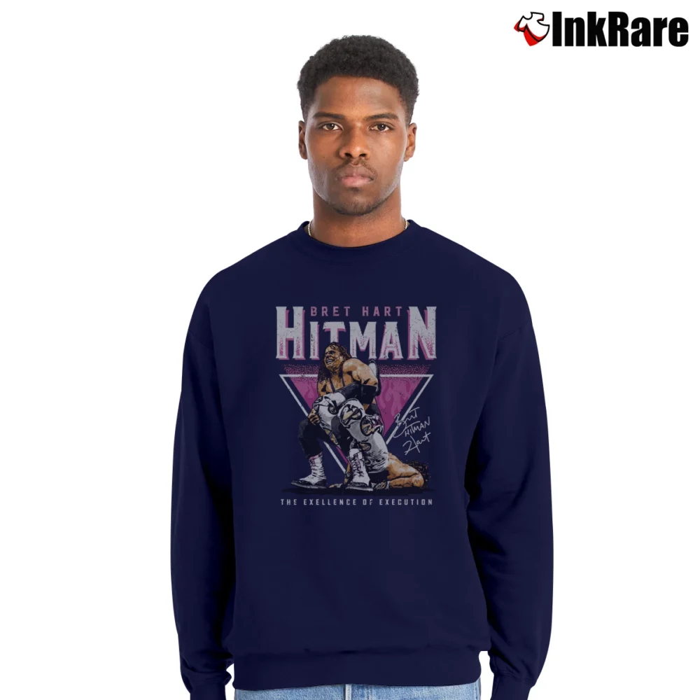 Men’s bret hitman hart excellence of execution for Wrestling Fans Crewneck Sweatshirt in navy | Cozy Fabric, Clean Style