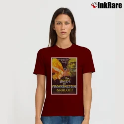 Women’s Bride Of Frankenstein 1935 Poster Signature T-Shirt in maroon | Soft, Flattering Fit