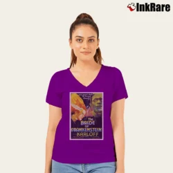 Women’s Bride Of Frankenstein 1935 Poster V-Neck Tee in purple | Chic Neckline, Soft Texture