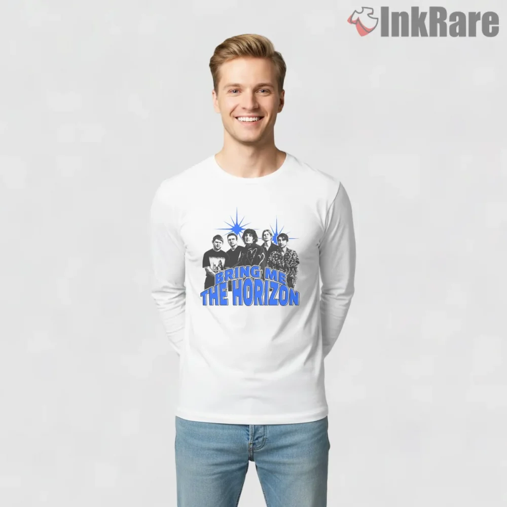 Bring Me The Horizon Blue Star Band Shirt on white long sleeve shirt for men graphic tee