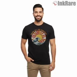 Bring Me The Horizon Great Wave Sunset Shirt on black short sleeve shirt for men graphic tee