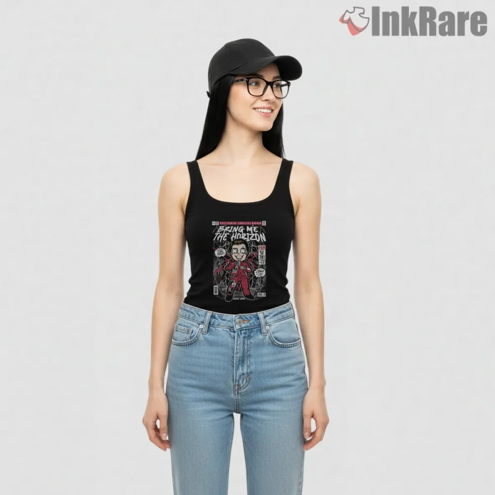 Bring Me The Horizon Post Human Comic Shirt on black tank top for women graphic tee