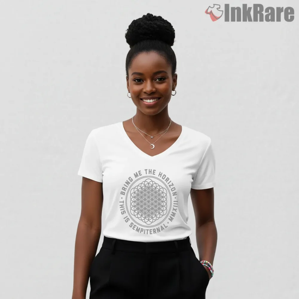Bring Me The Horizon Sempiternal Circle Symbol Shirt on white v-neck shirt for women graphic tee
