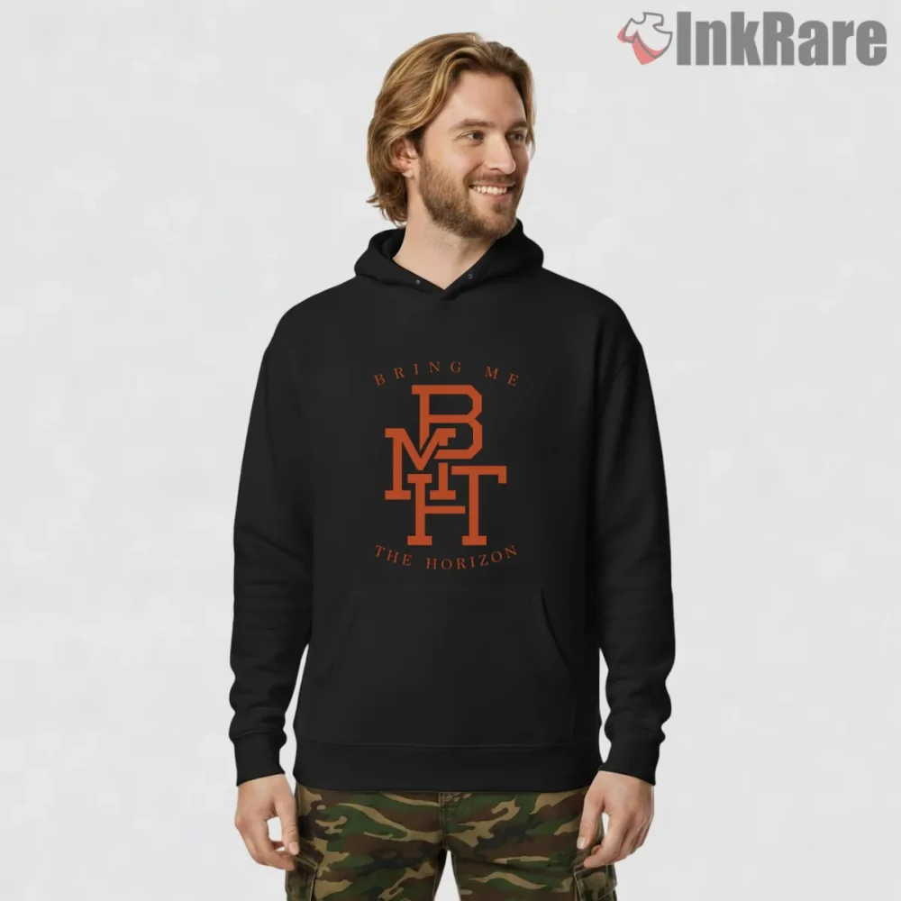 Bring Me The Horizon Varsity Monogram Shirt on black hoodie for men graphic tee