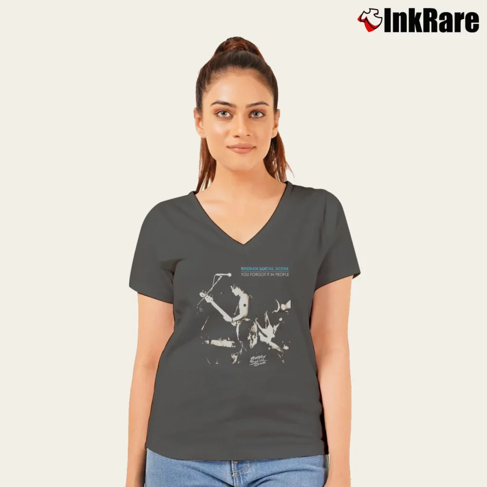 Women’s Broken Social Scene You Forgot It In People V-Neck Tee in charcoal | Chic Neckline, Soft Texture