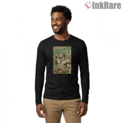 Broly Flex Posing Retro Gym Shirt on black long sleeve shirt for men graphic tee