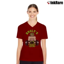 Women’s Broly Legendary Gym Workout Dragon Ball V-Neck Tee in maroon | Chic Neckline, Soft Texture