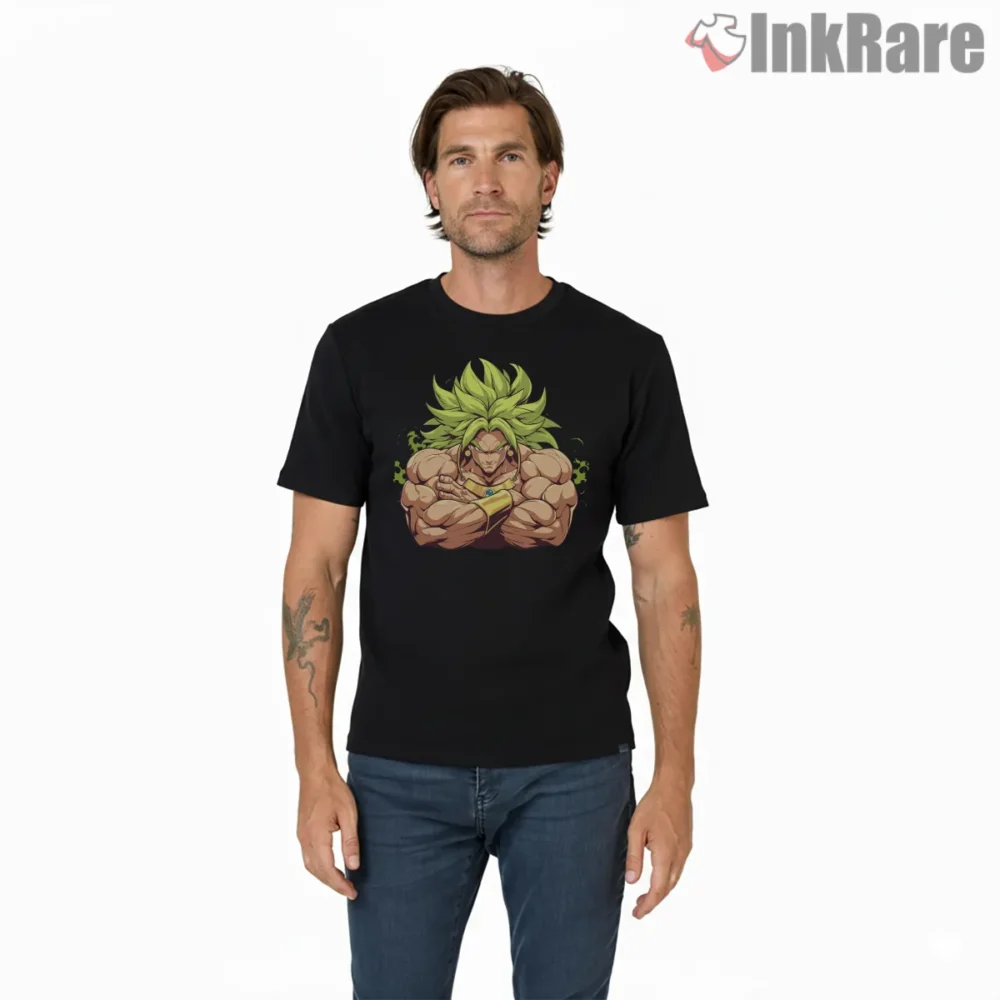 Broly Legendary Muscle And Fury Shirt on black short sleeve shirt for men graphic tee