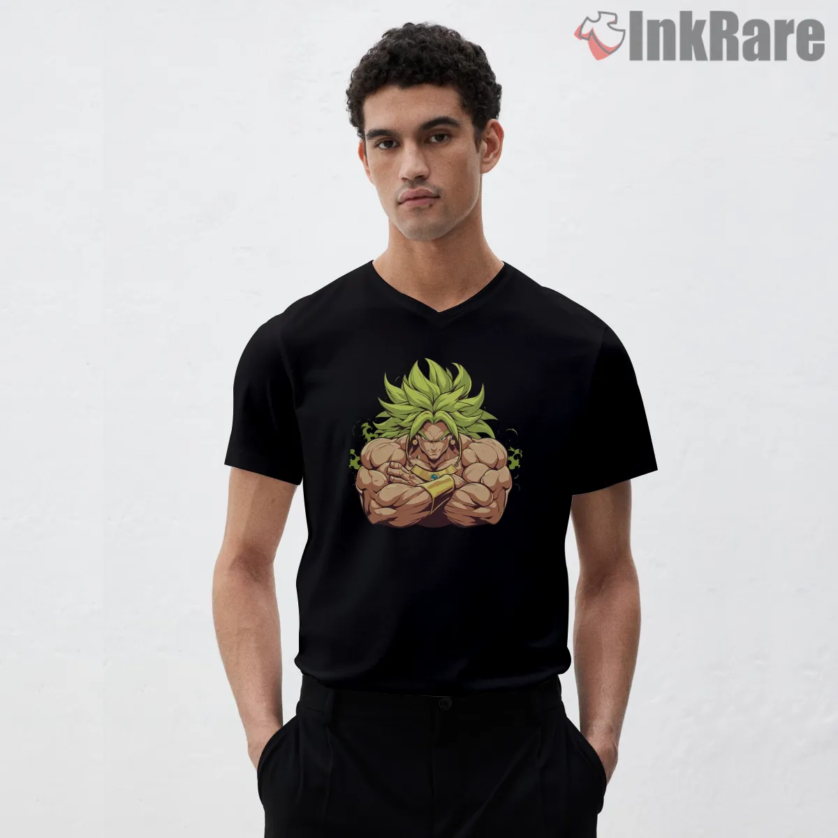 Broly Legendary Muscle And Fury V Neck Black Broly Legendary Muscle And Fury Shirt on black v-neck shirt for men graphic tee