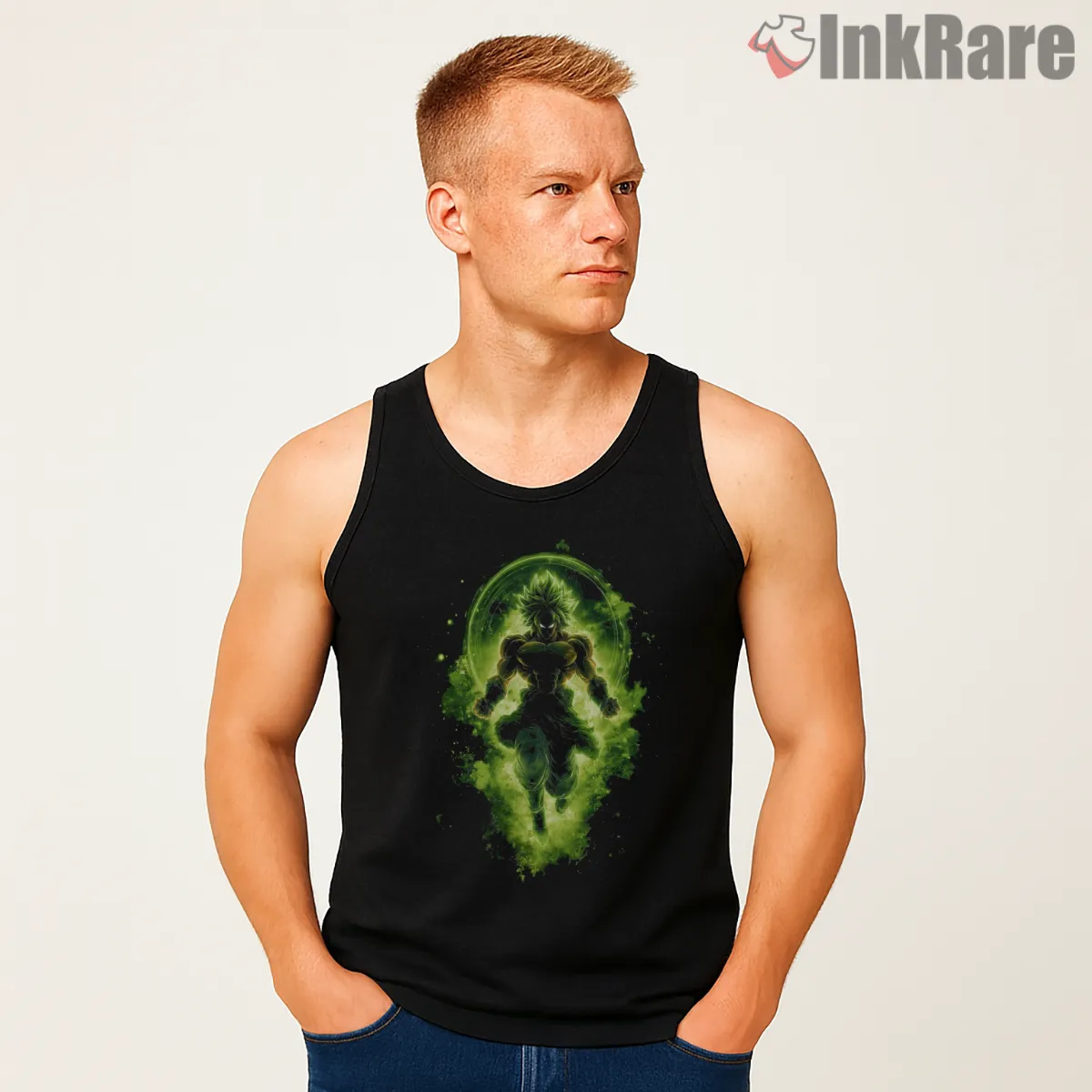 Broly Legendary Super Saiyan Green Energy Tank Top Black Broly Legendary Super Saiyan Green Energy Shirt on black tank top for men graphic tee