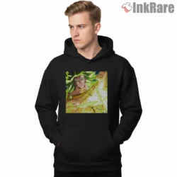 Broly Legendary Super Saiyan Power Surge Shirt on black hoodie for men graphic tee