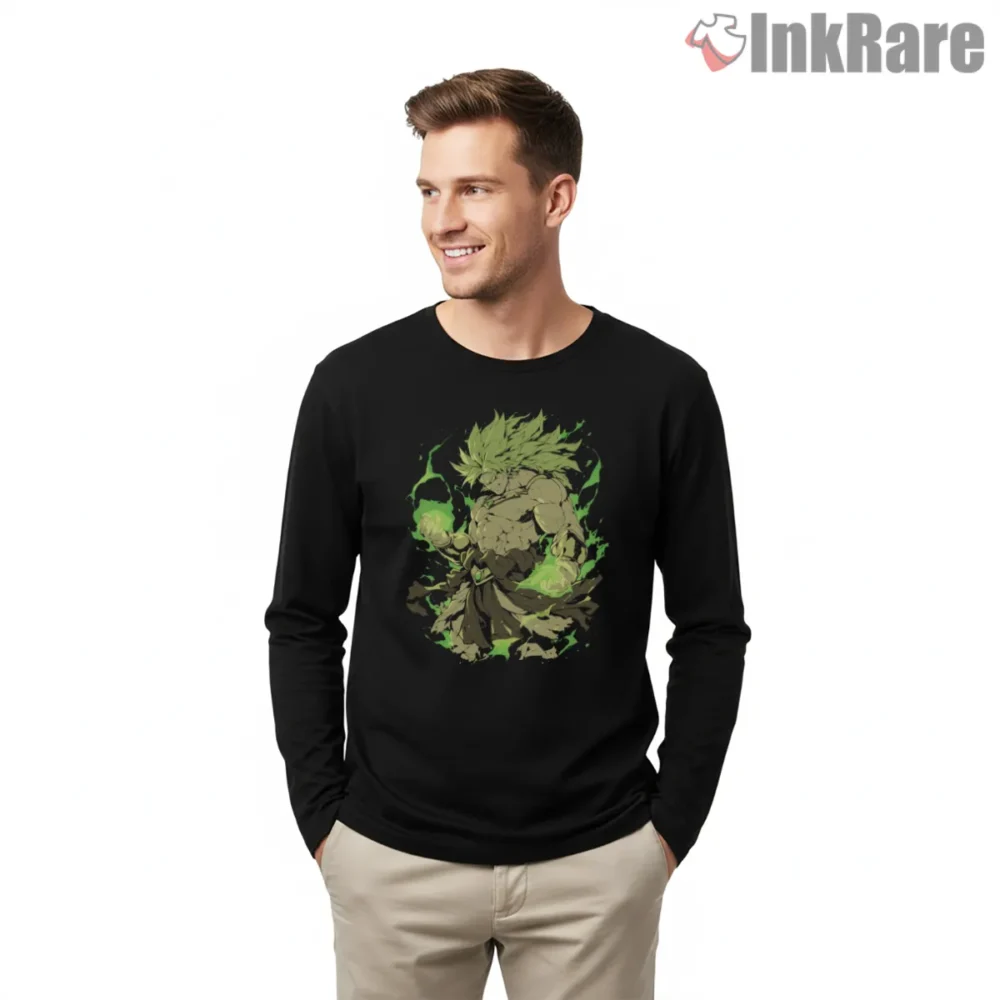 Broly Unleashed Toxic Green Rage Shirt on black long sleeve shirt for men graphic tee