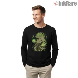 Broly Unleashed Toxic Green Rage Shirt on black long sleeve shirt for men graphic tee