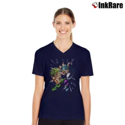 Women’s Broly Vs Gogeta Dragon Ball Super Battle V-Neck Tee in navy | Chic Neckline, Soft Texture