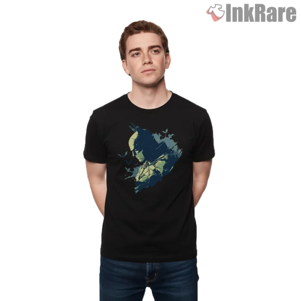 Brooding Blue Portrait Batman Shirt on black short sleeve shirt for men graphic tee