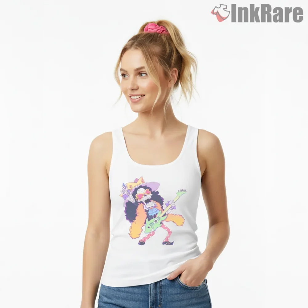 Brook Soul King Rock Concert Anime Shirt on white tank top for women graphic tee