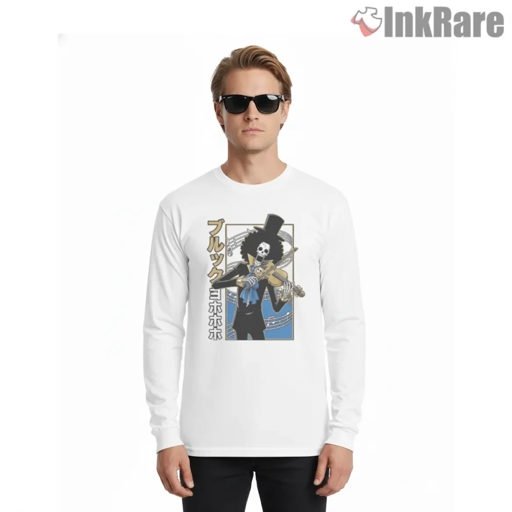 Brook Soul King Violin Music Anime Shirt on white long sleeve shirt for men graphic tee