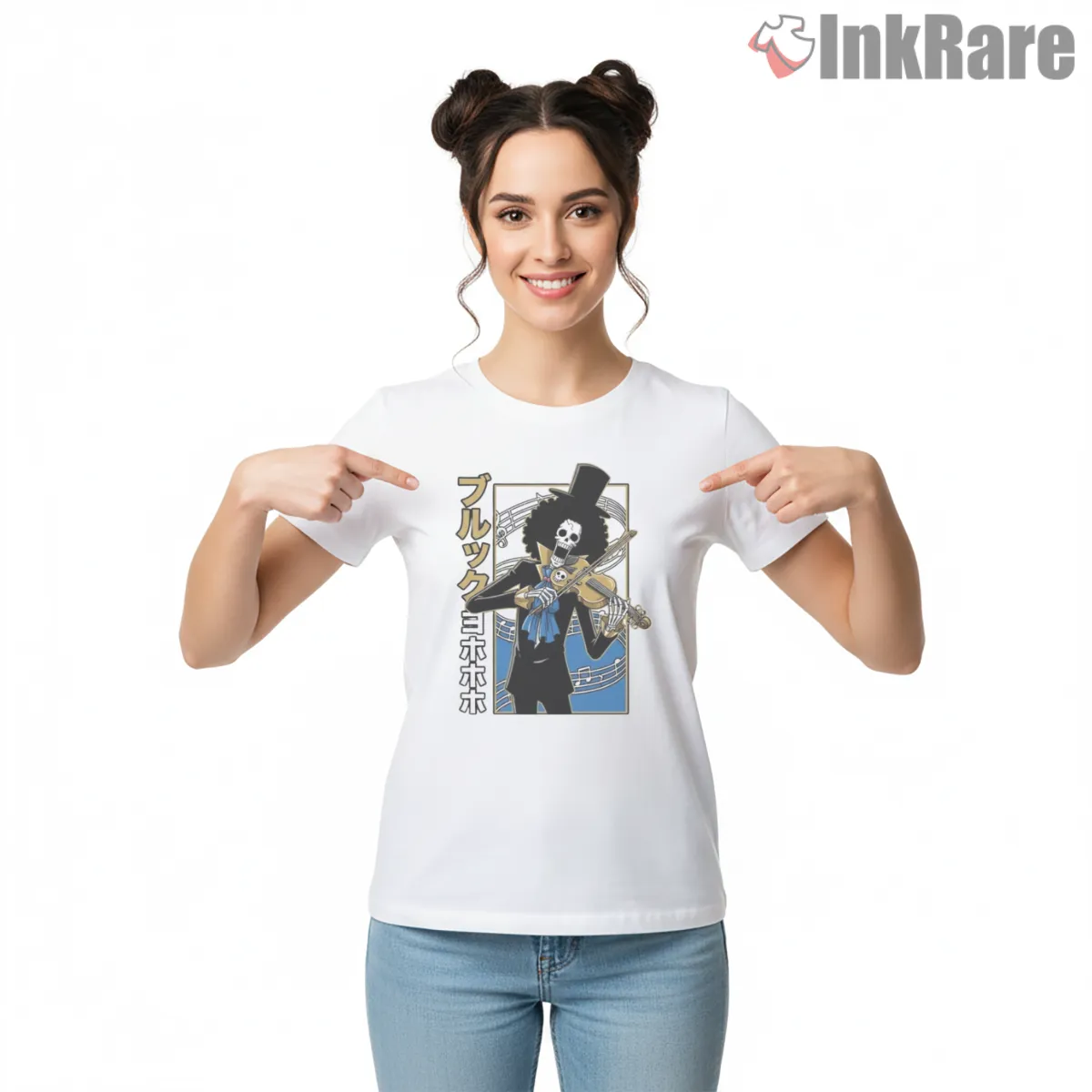 Brook Soul King Violin Music Anime Shirt on white short sleeve shirt for women graphic tee