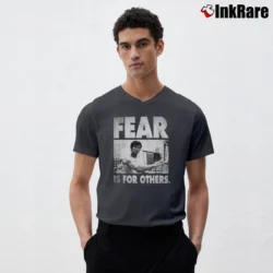 Men’s Bruce Fear Is For Others Quote V-Neck Tee in charcoal | Sharp, Breathable, Everyday Staple