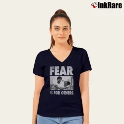 Women’s Bruce Fear Is For Others Quote V-Neck Tee in navy | Chic Neckline, Soft Texture