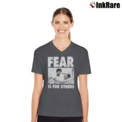 Women’s Bruce Fear Is For Others V-Neck Tee in charcoal | Chic Neckline, Soft Texture