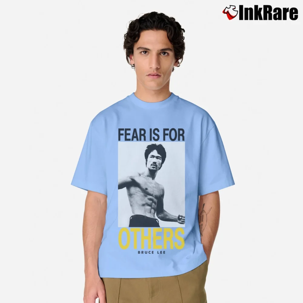 Men’s Bruce Lee Fear Is For Others Quote Classic T-Shirt in light blue | Soft, Breathable Everyday Wear