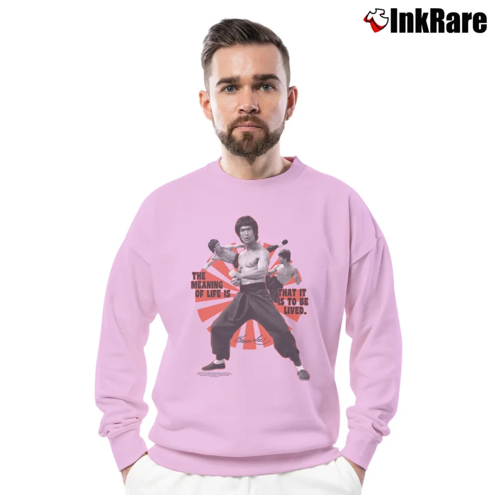 Men’s Bruce Lee The Meaning Of Life Crewneck Sweatshirt in light pink | Cozy Fabric, Clean Style